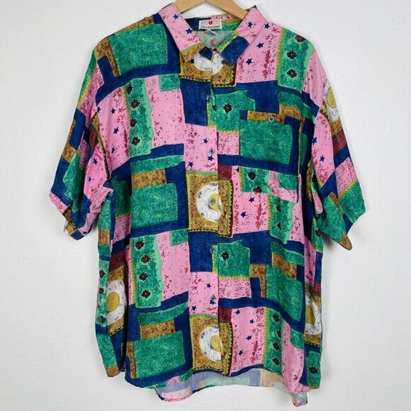 Mens Vintage Stunt Collections Boho Silk Top Size 24 XL/XXL - Picture 4 of 10